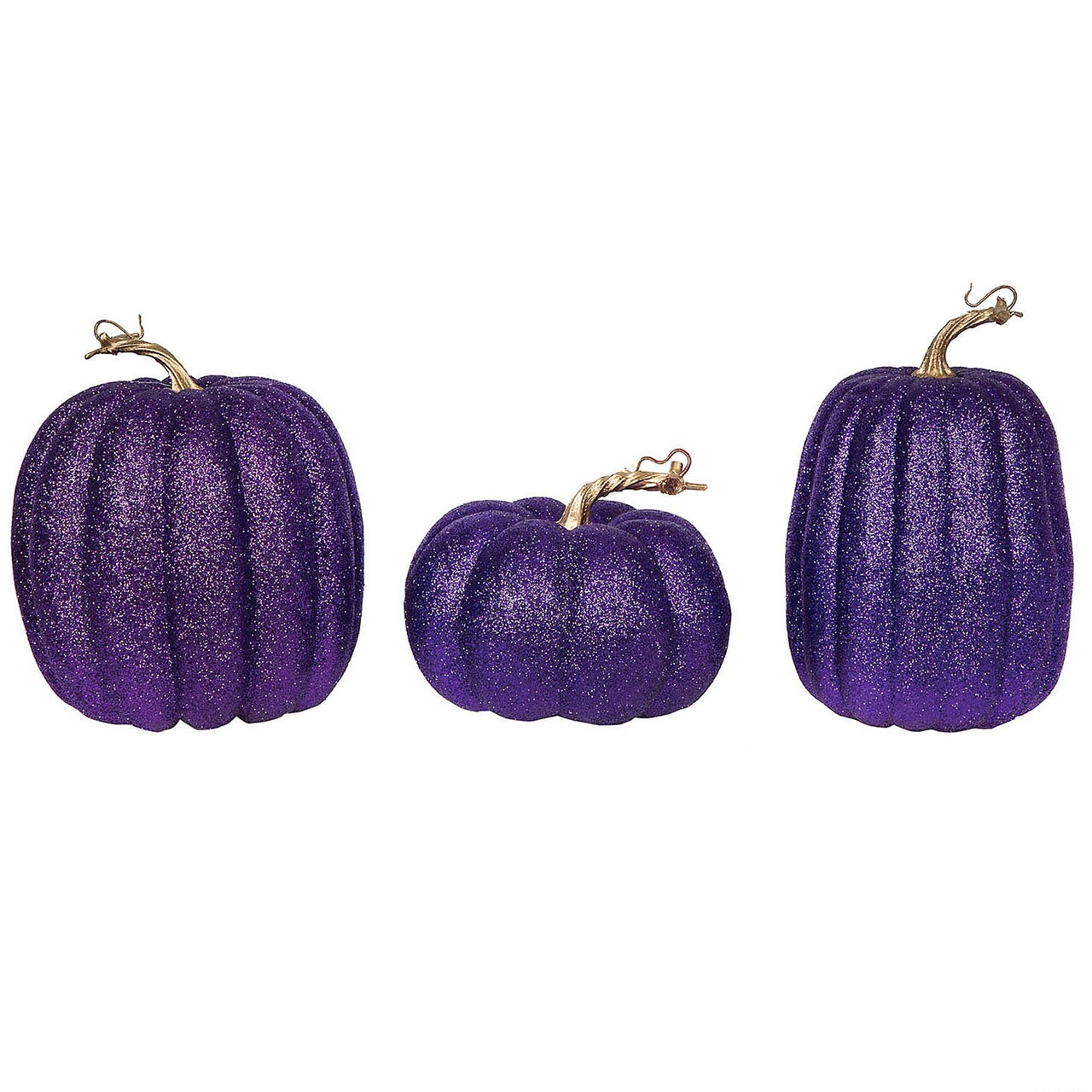 3 Pieces Vickerman 8 Inch Purple Fabric Pumpkins Assorted Sizes Halloween Decoration
